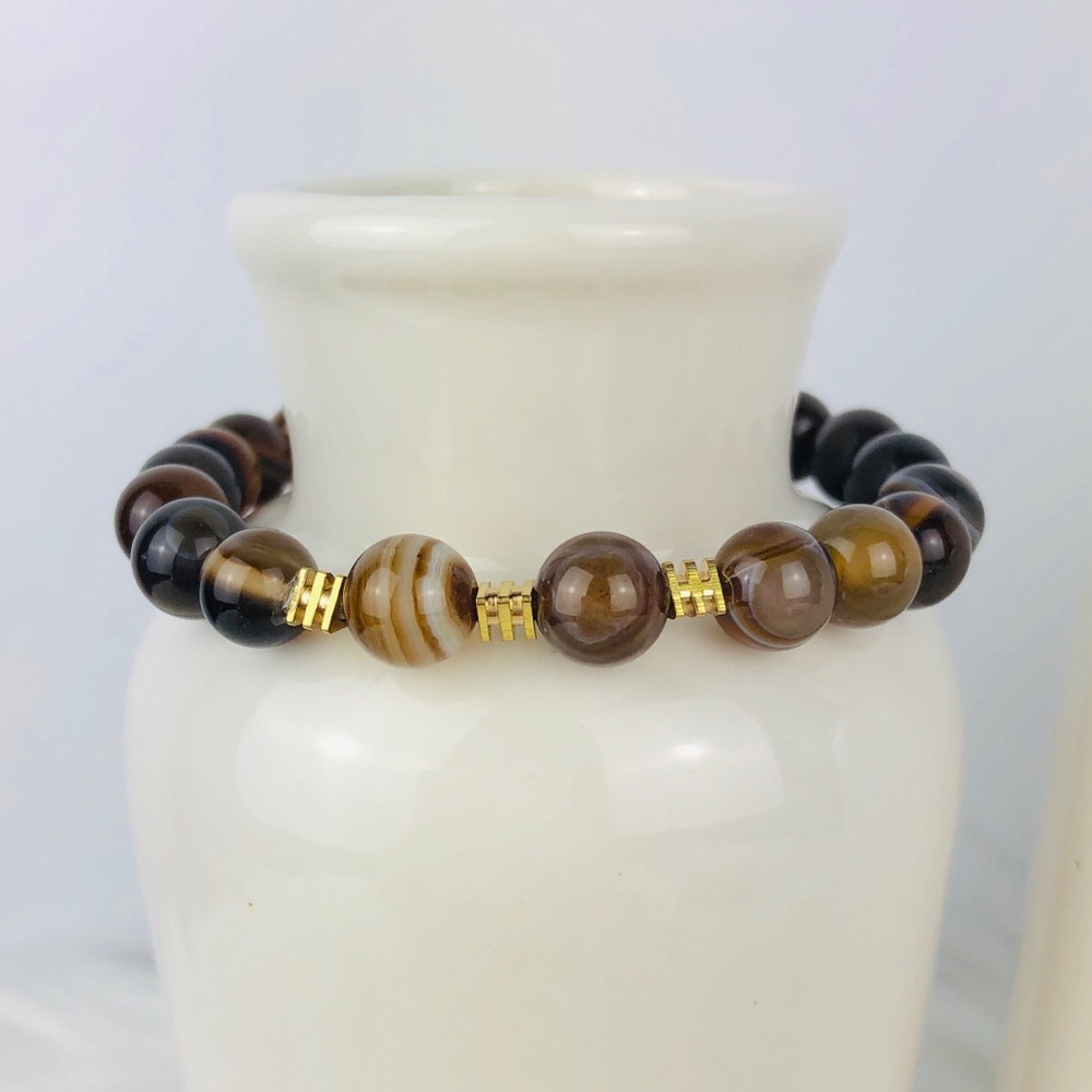 AGATE | Coffee Striped Agate Beaded Bracelet